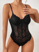 68 Black-Women's Sheer Lace Underwire Bodysuit Lingerie
